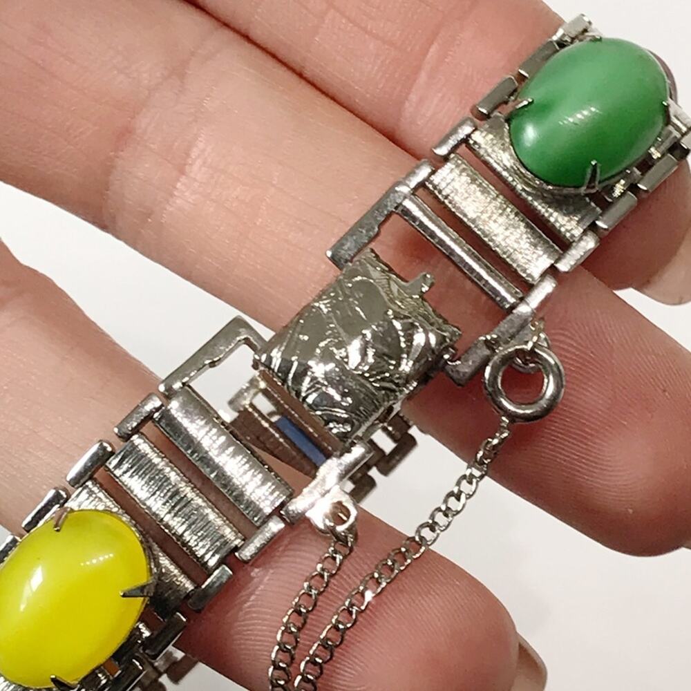 Vintage Moon Glow Bracelet Sarah Coventry Cabochon Party Pastels Scarab Style - Picture 8 of 16